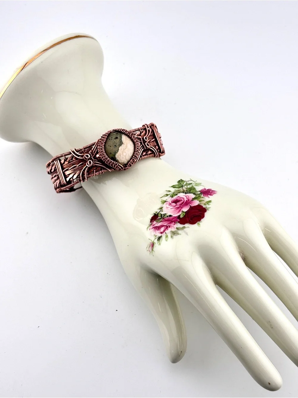 HANDMADE Jasper Wire Wrapped Copper Statement Bracelet, Unisex Jewelry Gift
